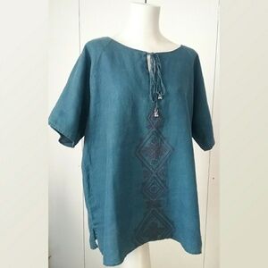 East Ltd. Blue 100% Linen Plus Size Shirt